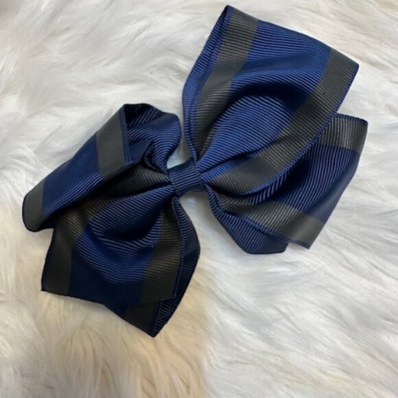 Hand Crafted Other - Navy Blue Stripe 4" Flat Bow on Spring Barrette    7887